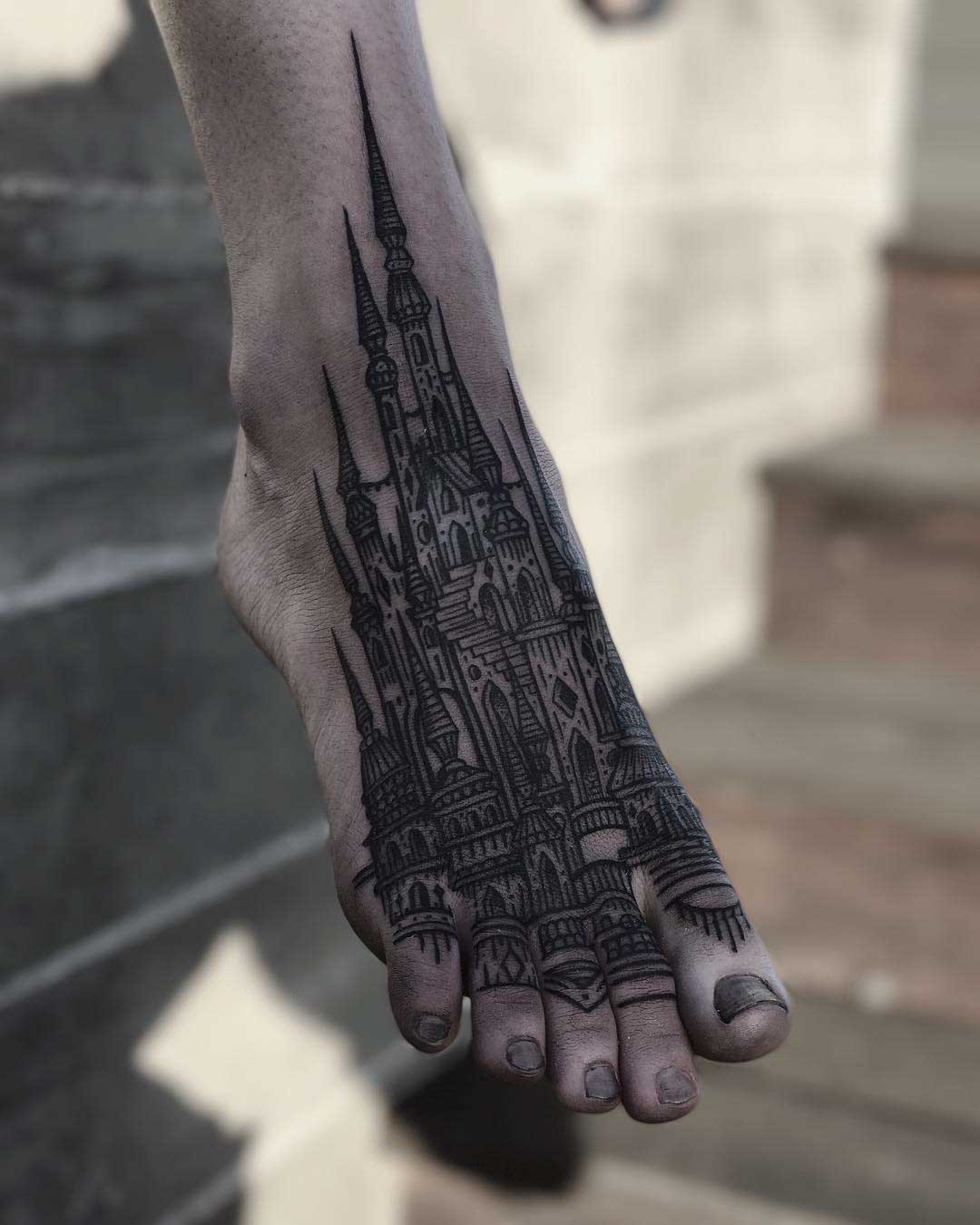 foot tattoo castle black