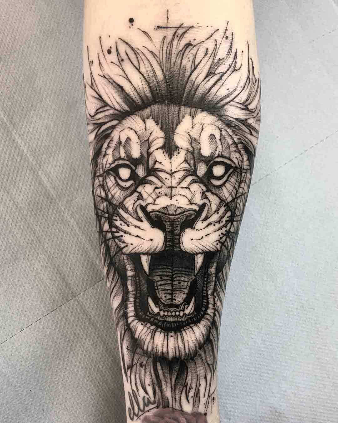 arm tattoo lion black and grey