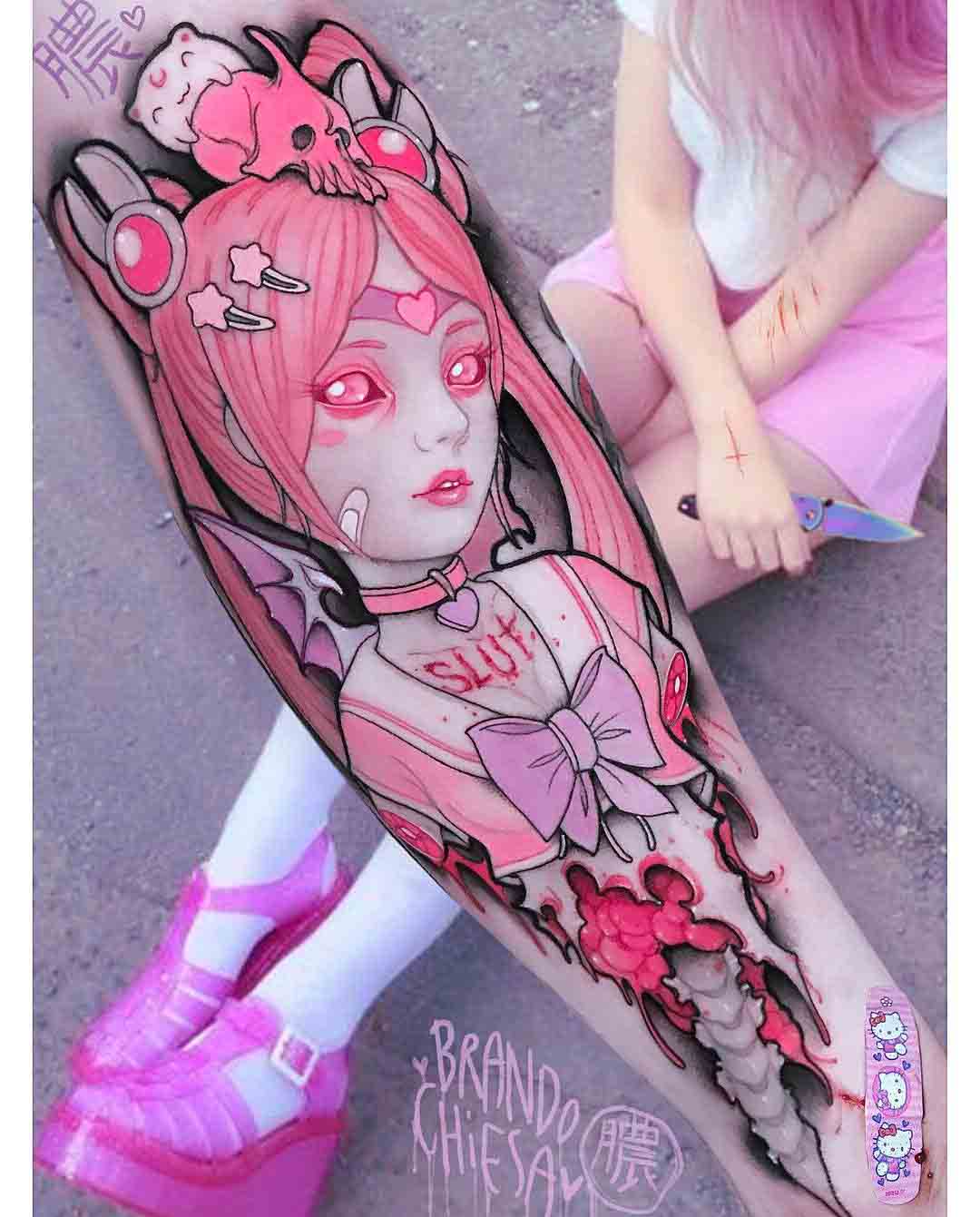 new school anime tattoo on arm