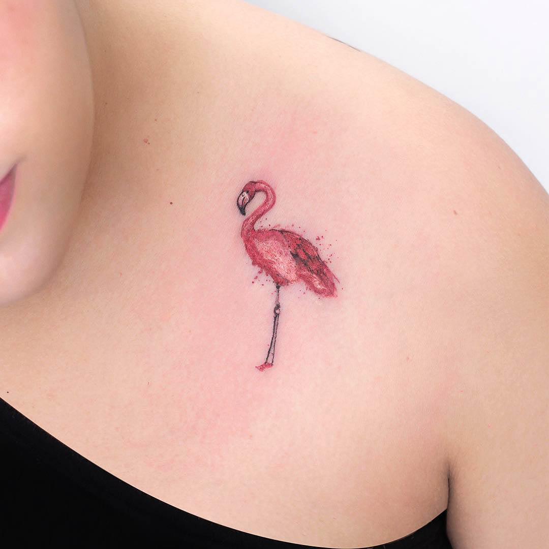 collar bone tattoo flamingo