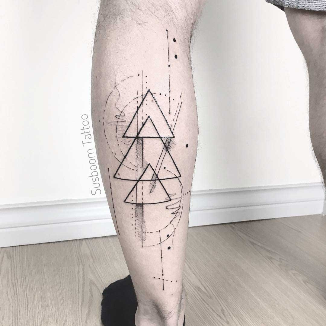 triangles tattoo on calf