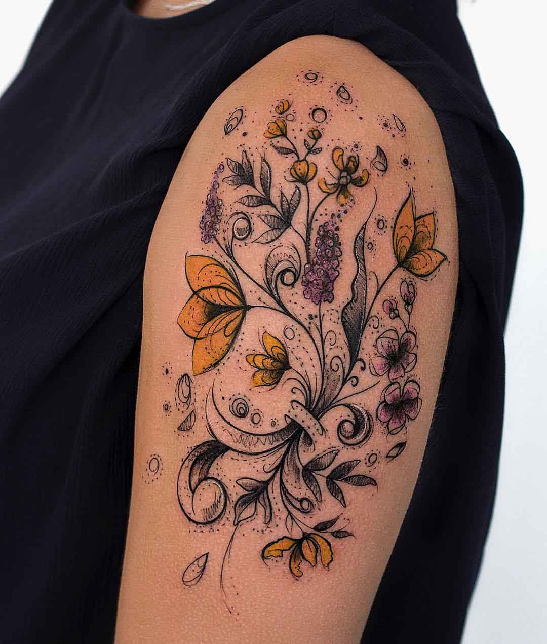 floral tattoo on shoulder