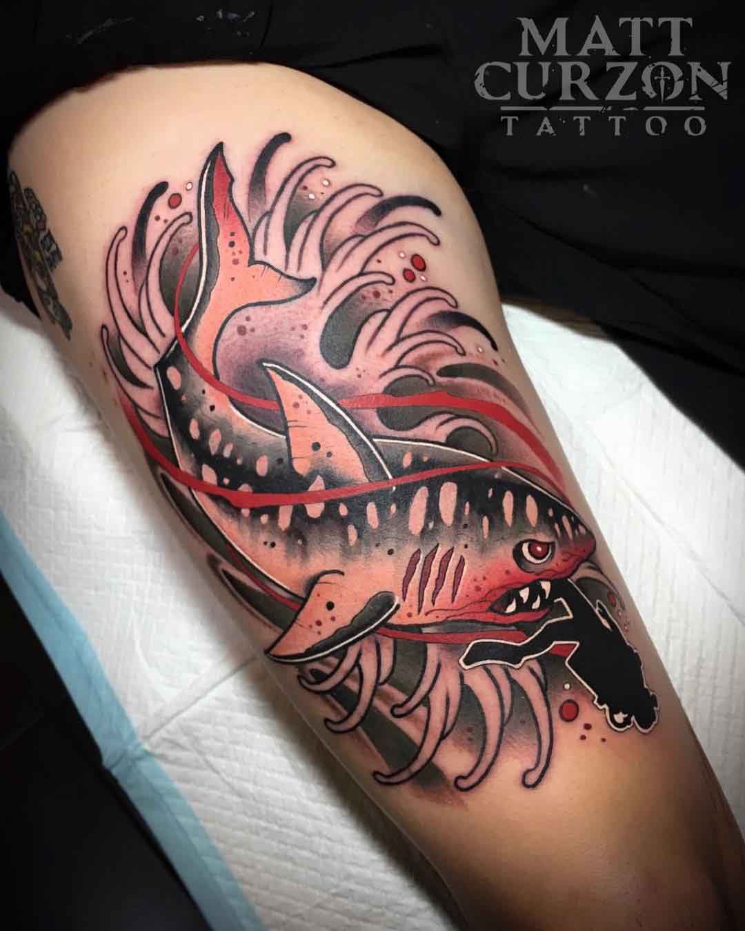 attacking shark tattoo