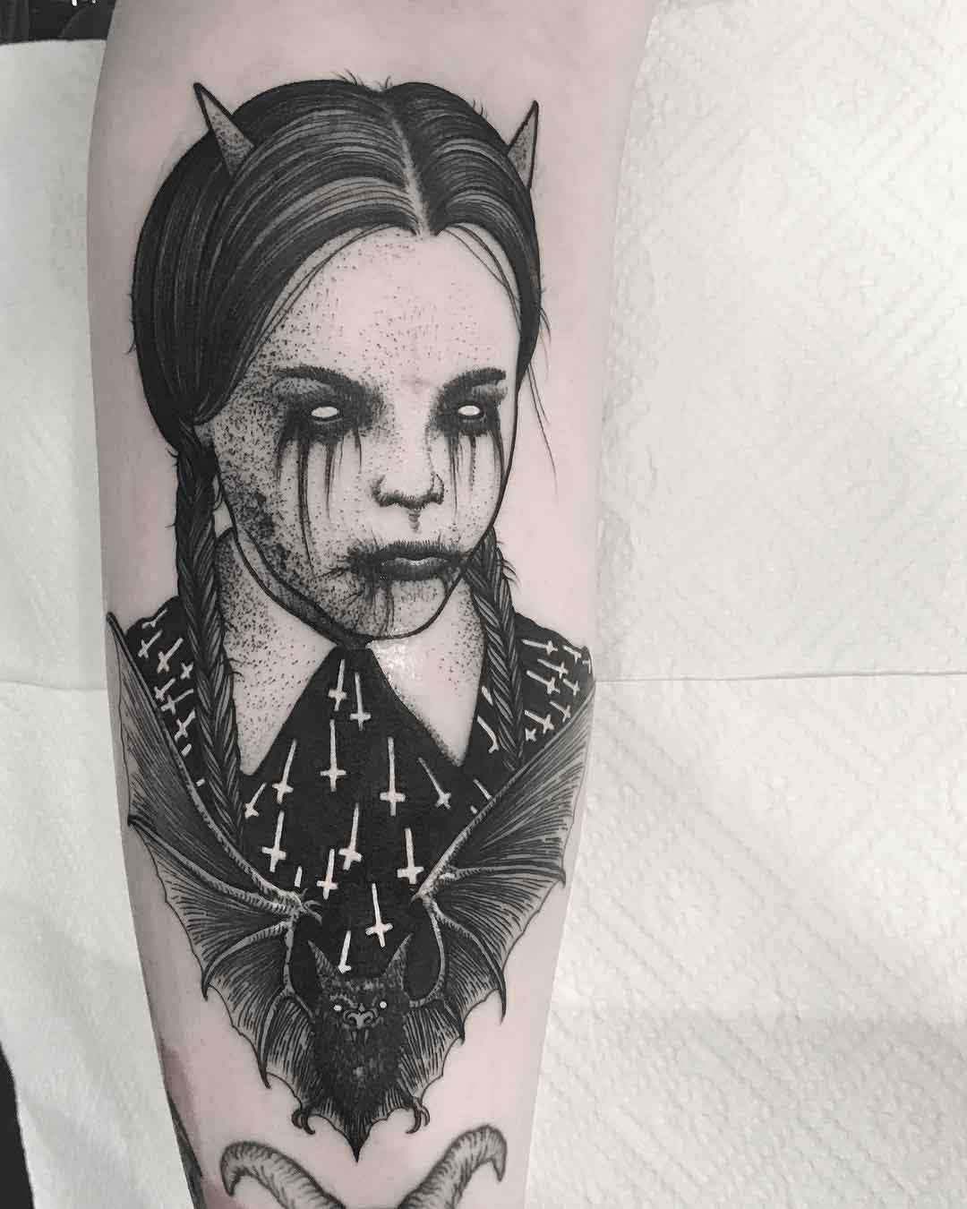 Wednesday Addams by Crystel at Sacred Oath Tattoos in San Jose CA  r tattoos