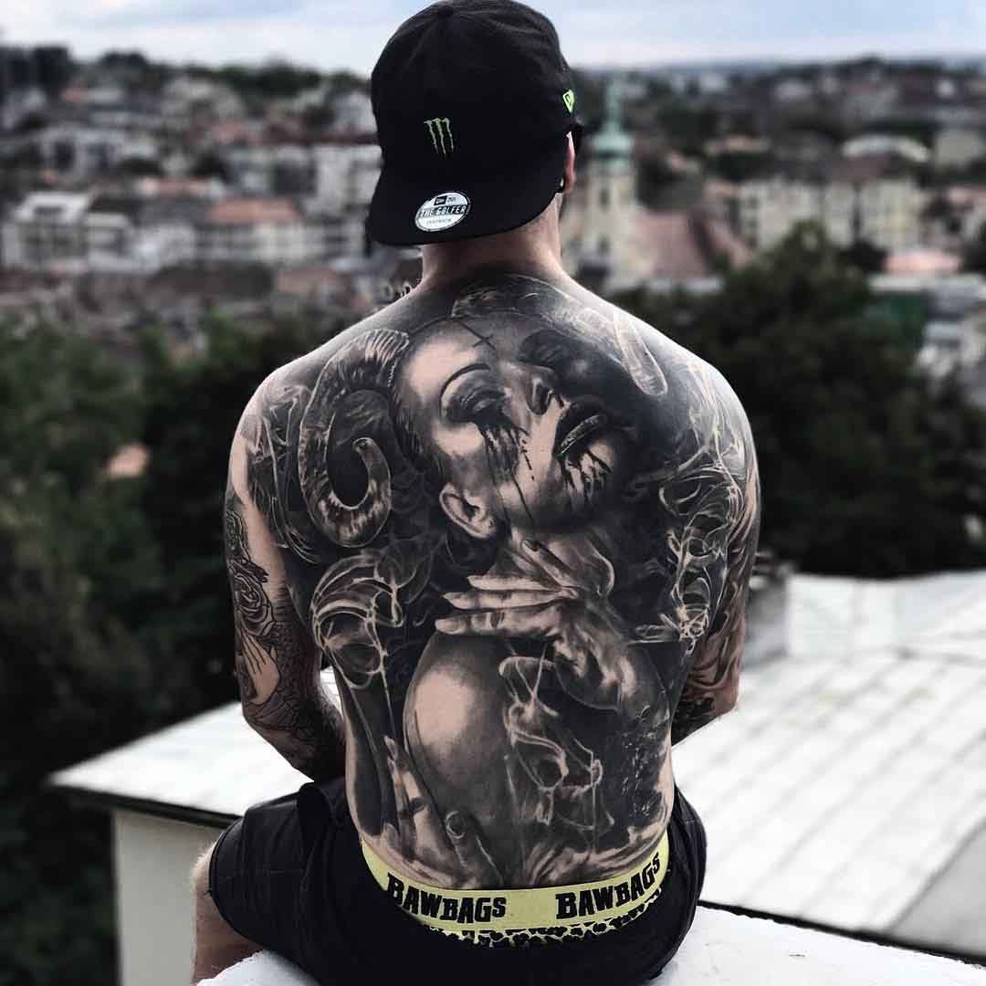 Tattoodo  Black  Grey Realism backpiece  by  Facebook