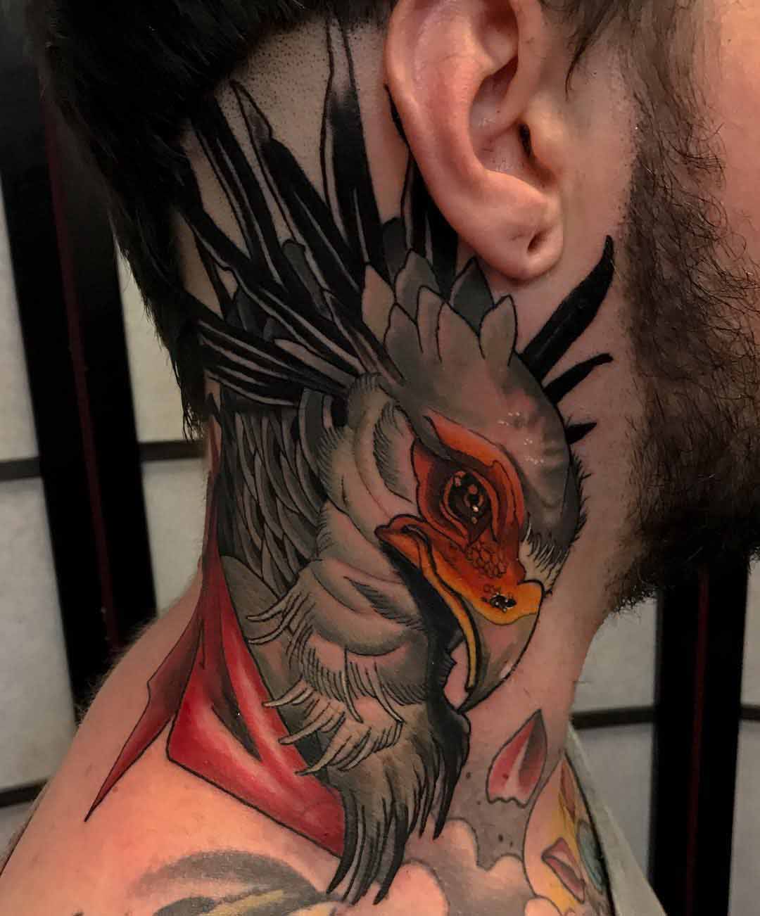 side neck tattoo eagle