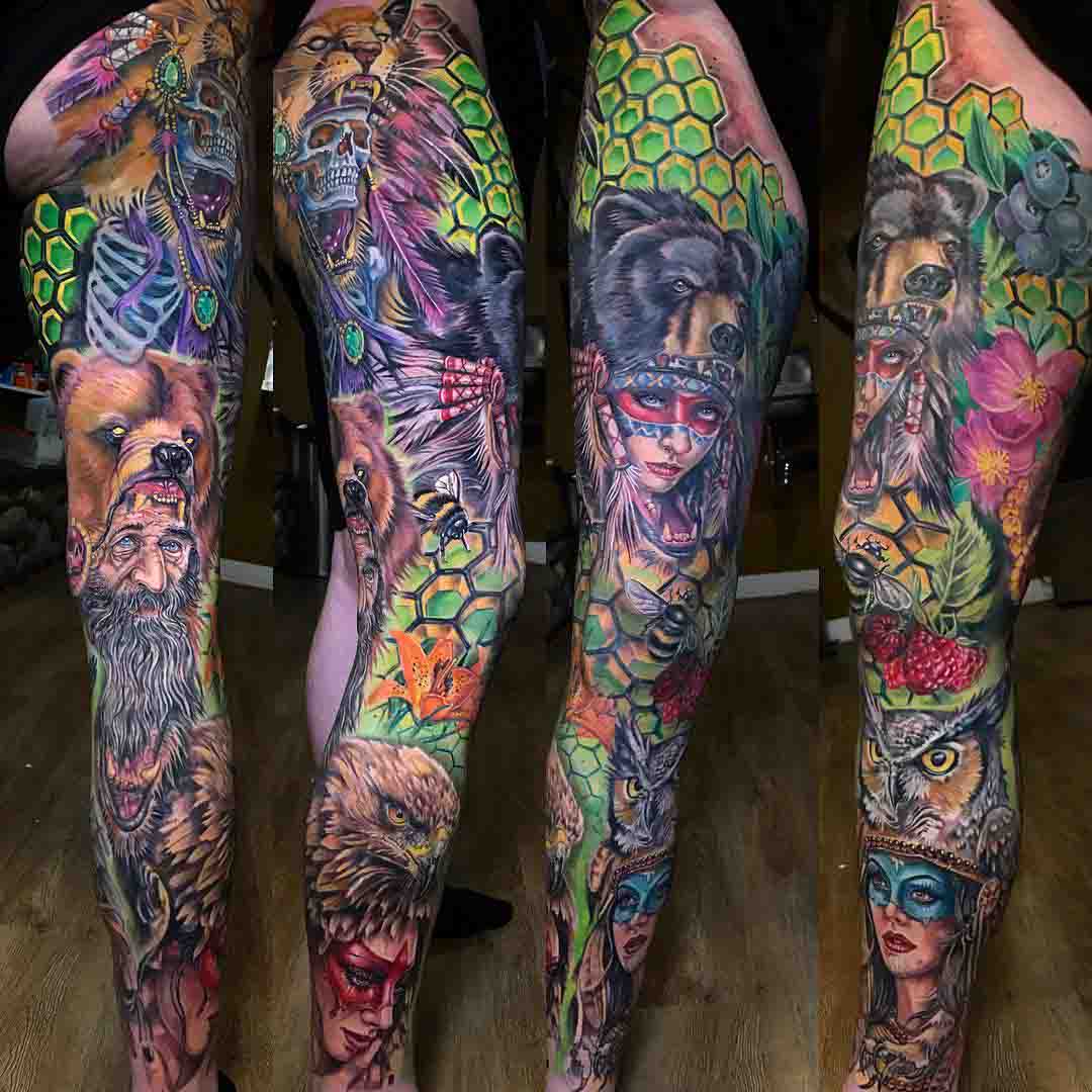 leg tattoo sleeve guardians of the natural