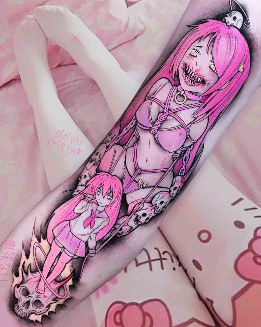 pink arm tattoo anime