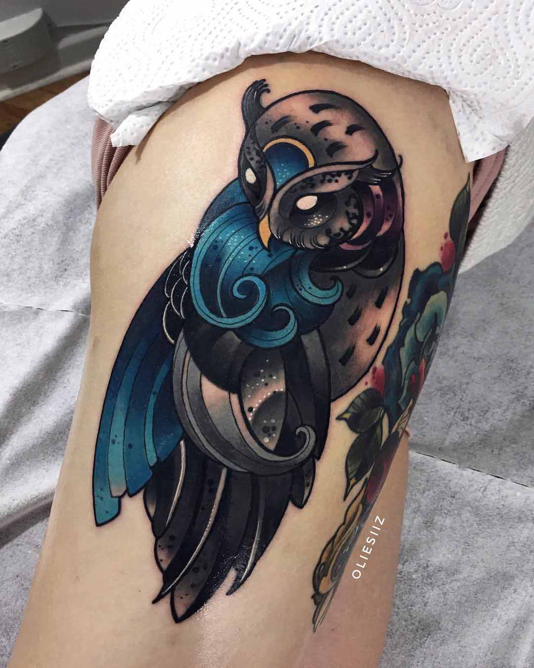 owl tattoo made of waves