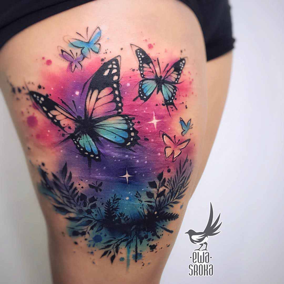thigh tattoo butterflies