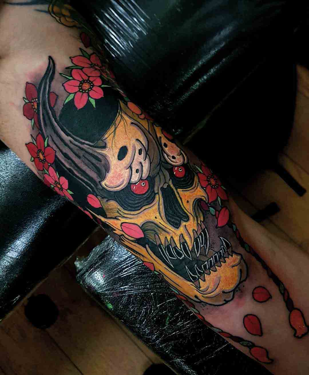 oriental skull tattoo on arm