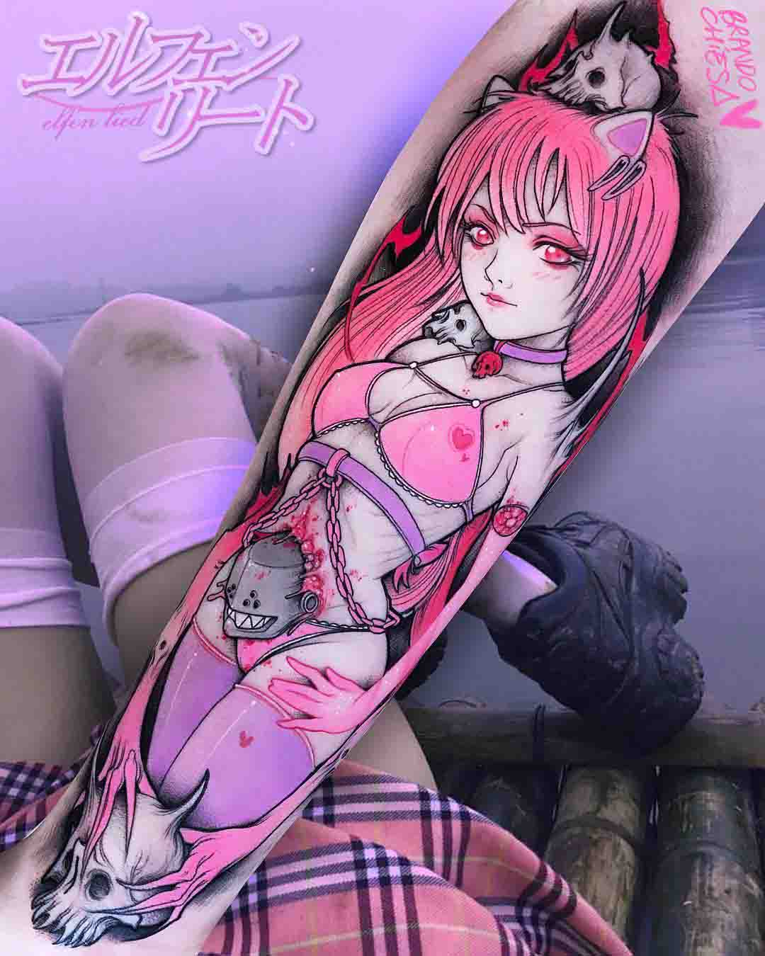 pink new school tattoo anime