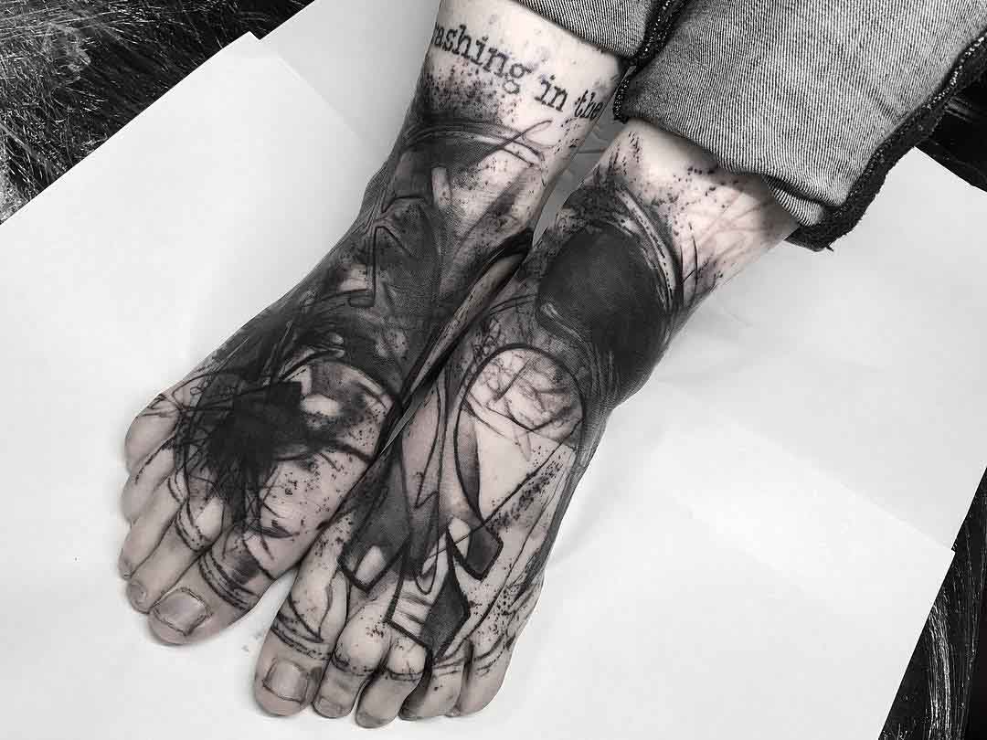 foot tattoos black and grey