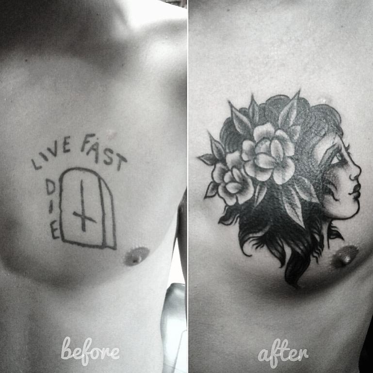 chest tattoo cover up old school