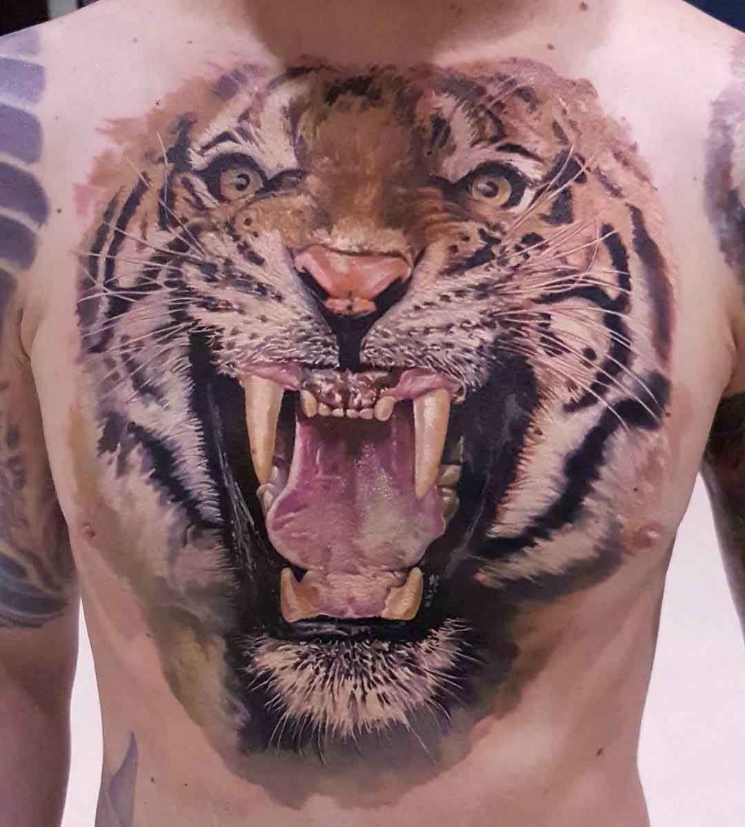big tiger tattoo on chest