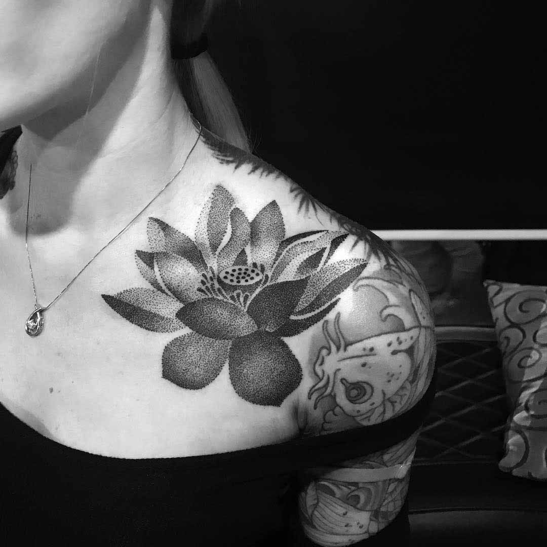 Dotwork Elegant Lotus Tattoo - Best Tattoo Ideas Gallery