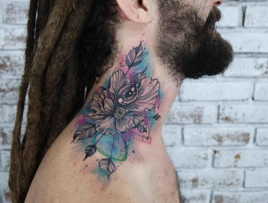 Flower Tattoos  Full Of Color Neck Tattoos by Nick Baxter  Cool tattoos Neck  tattoo Tattoos