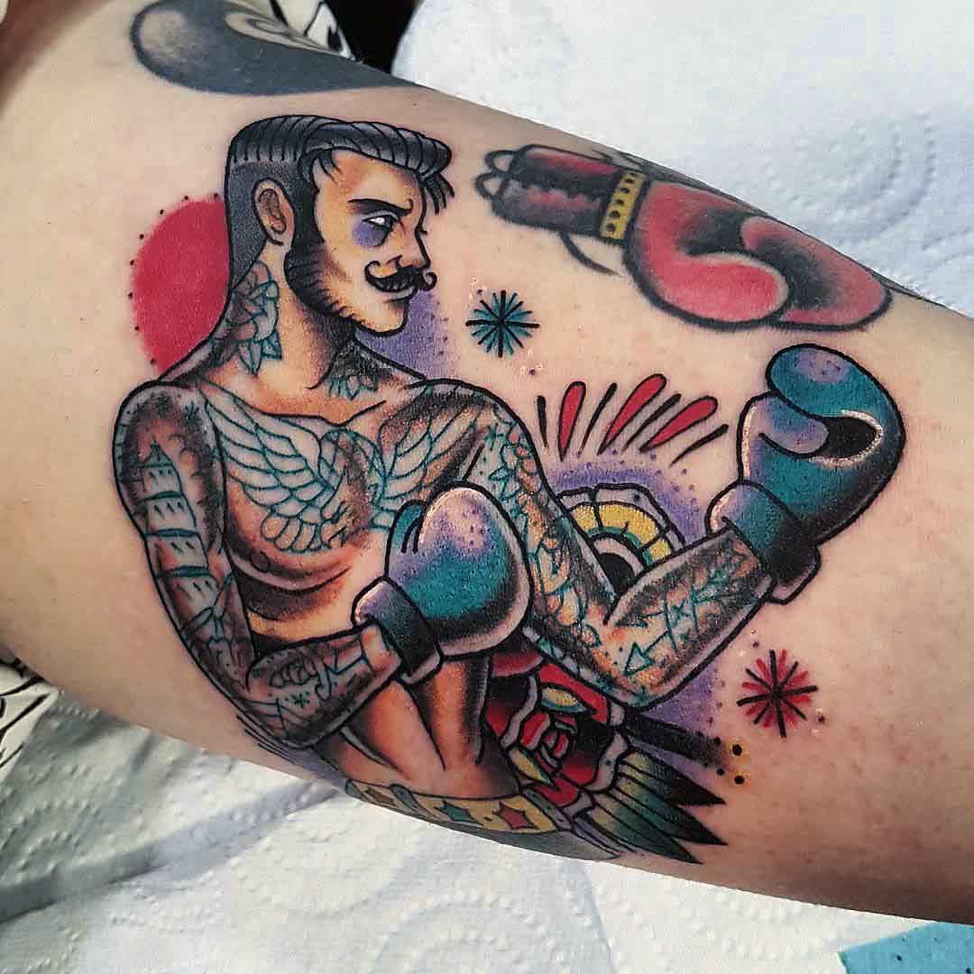 American traditional boxer Done by Alex Duquette at Blue Blood Tattoo in  Ottawa  rtattoos