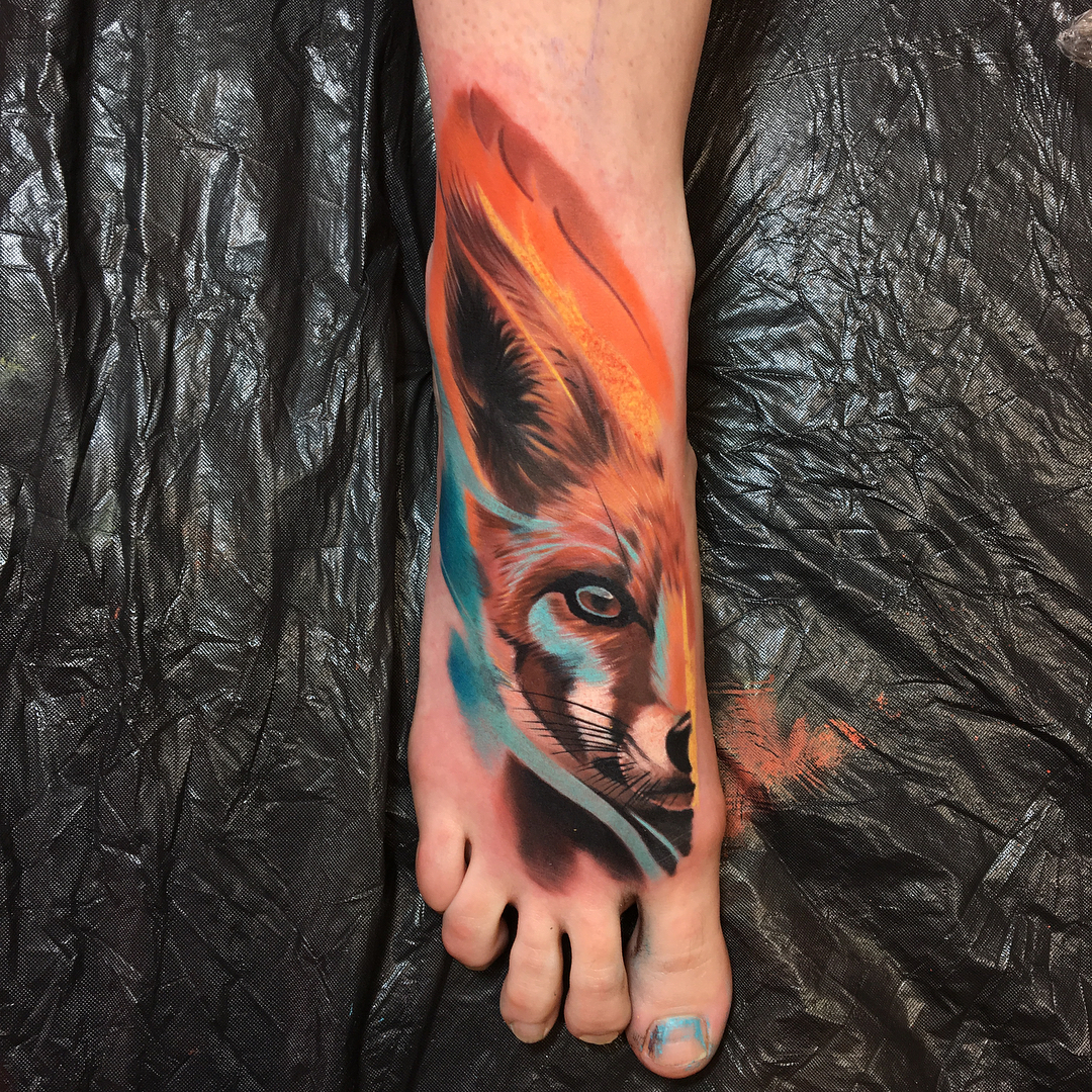 foot tattoo fox