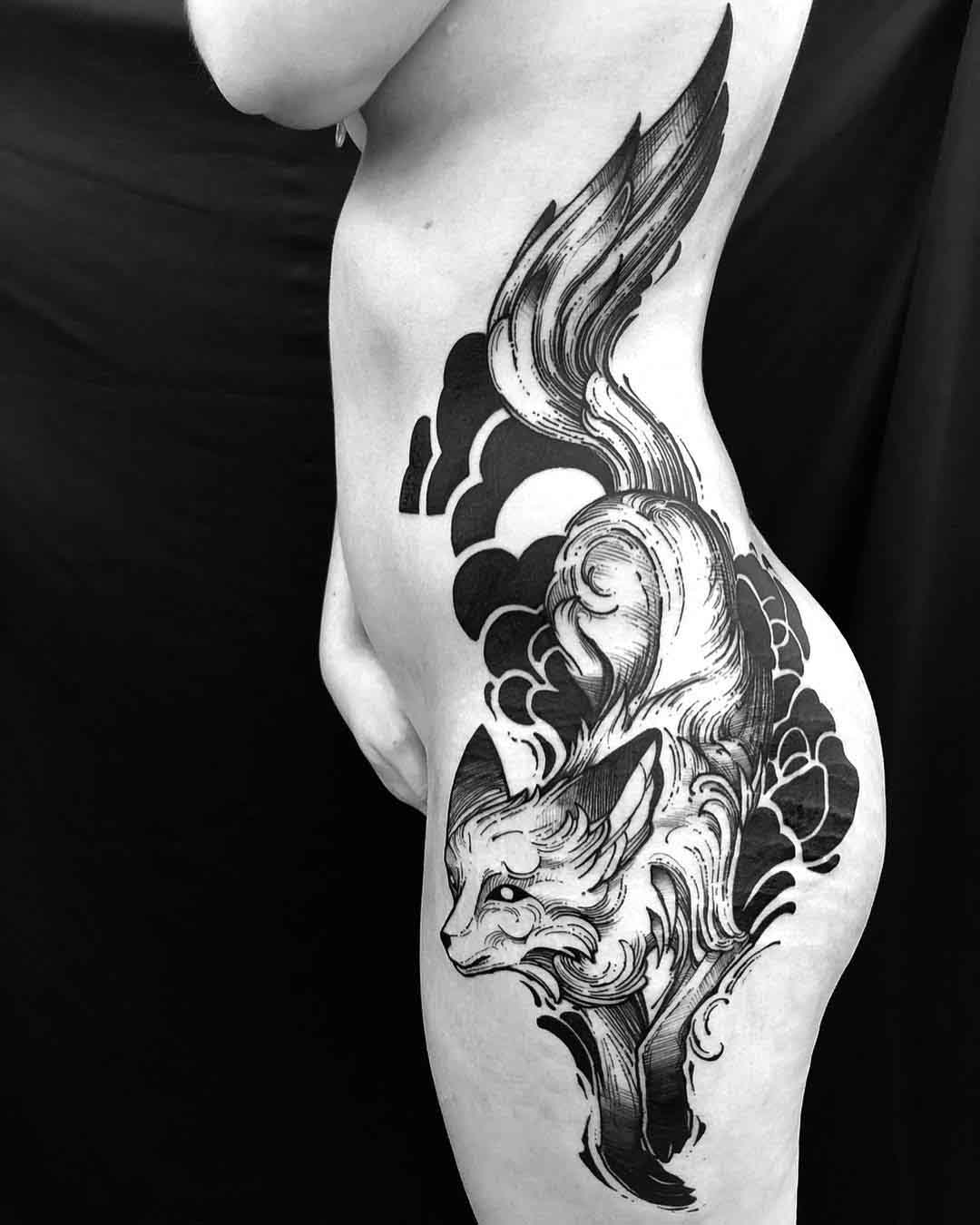 side tattoo black fox