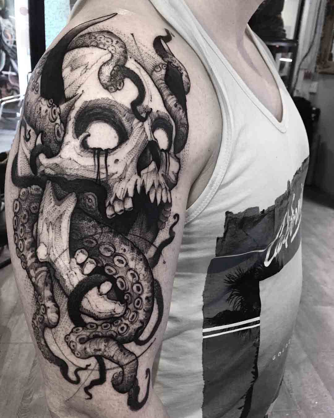 shoulder tattoo skull with tentacles