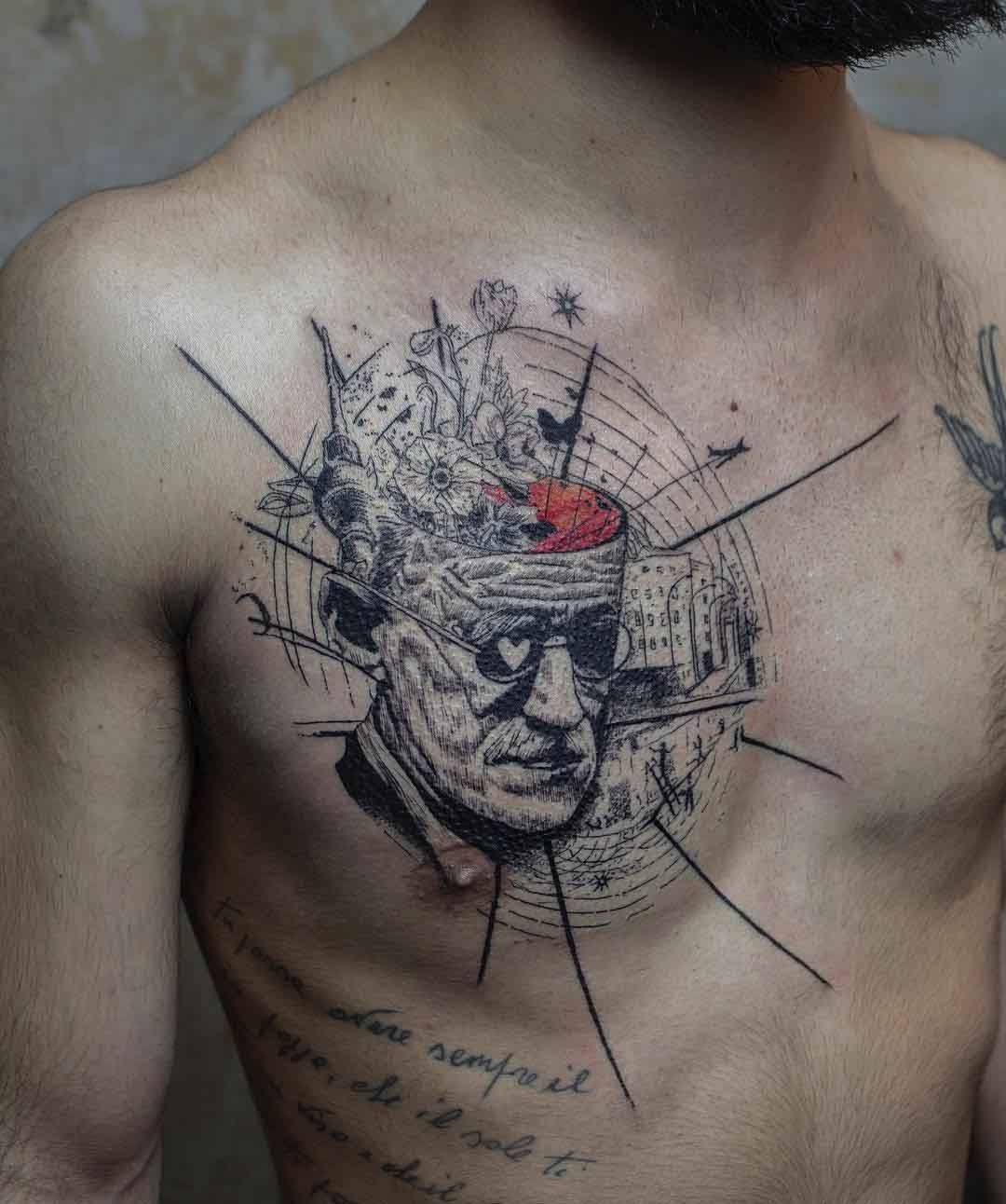 Abstract Thinking Tattoo on Chest - Best Tattoo Ideas Gallery