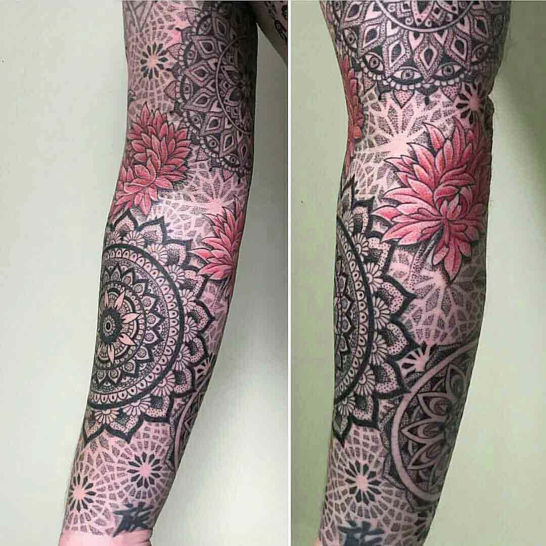 tattoo sleeve mandala dotwork style