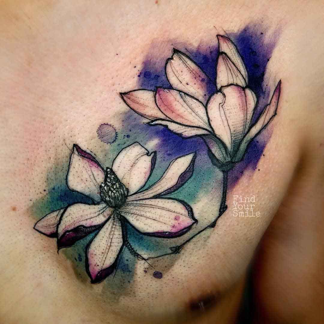 chest tattoo flowers watercolor