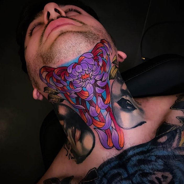 neck tattoo peony flower
