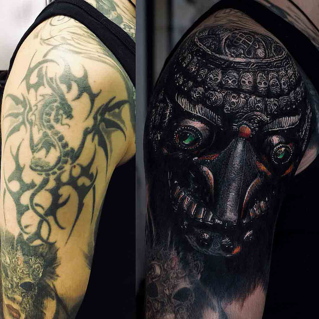 shoulder tattoo cover up kapala skull