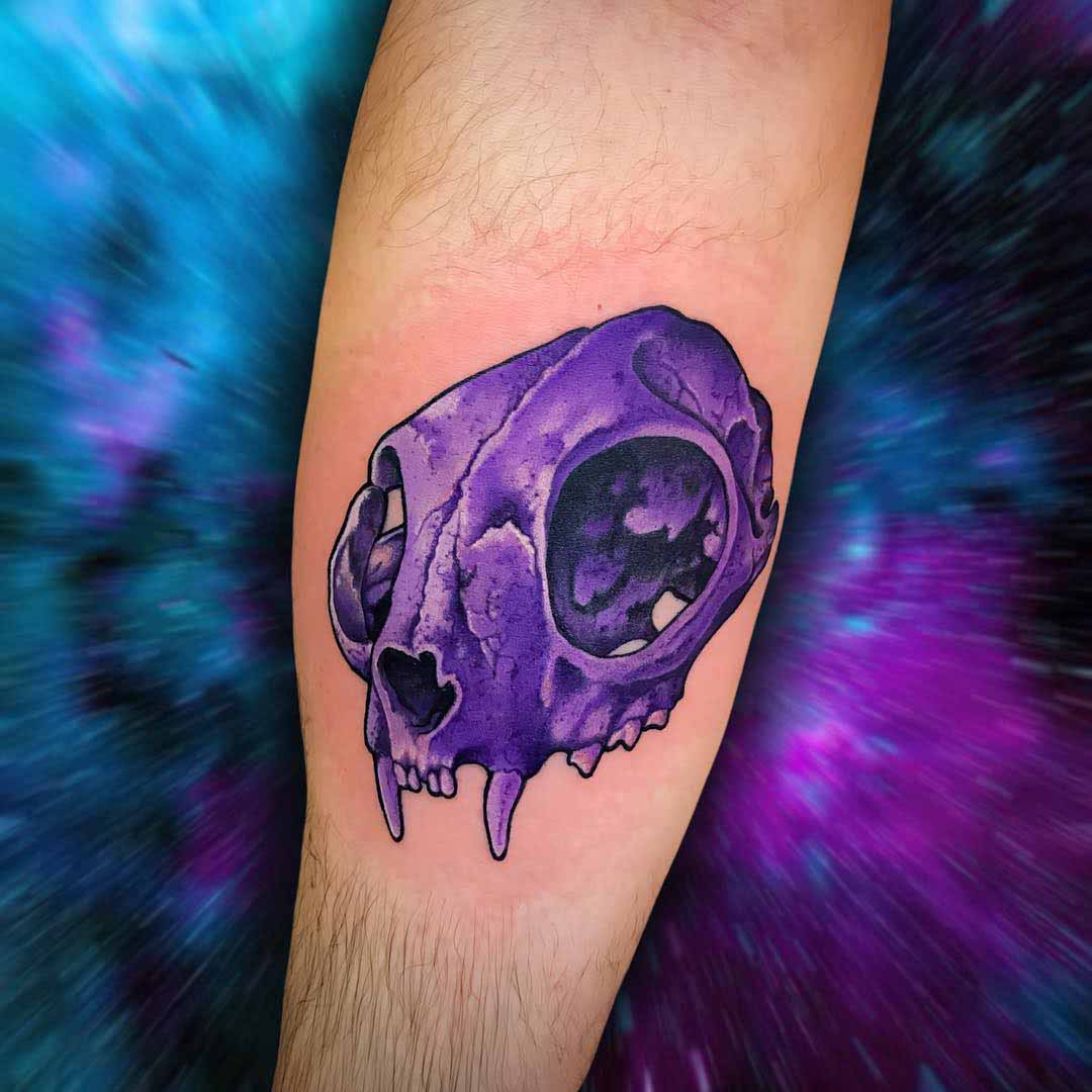 arm tattoo cat skull