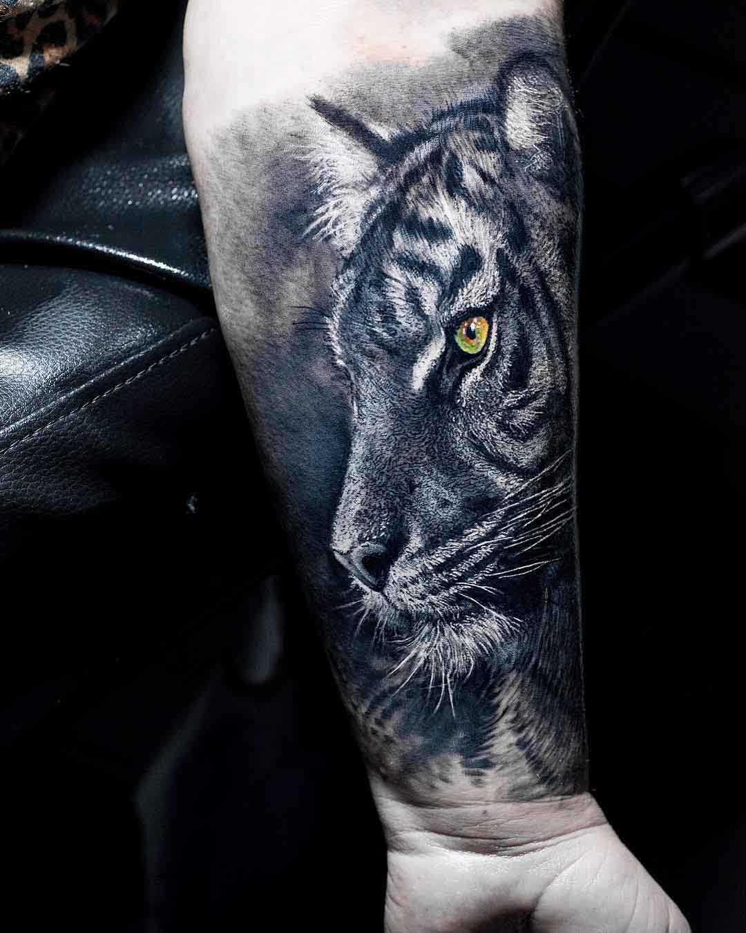 realistic tiger tattoo on arm