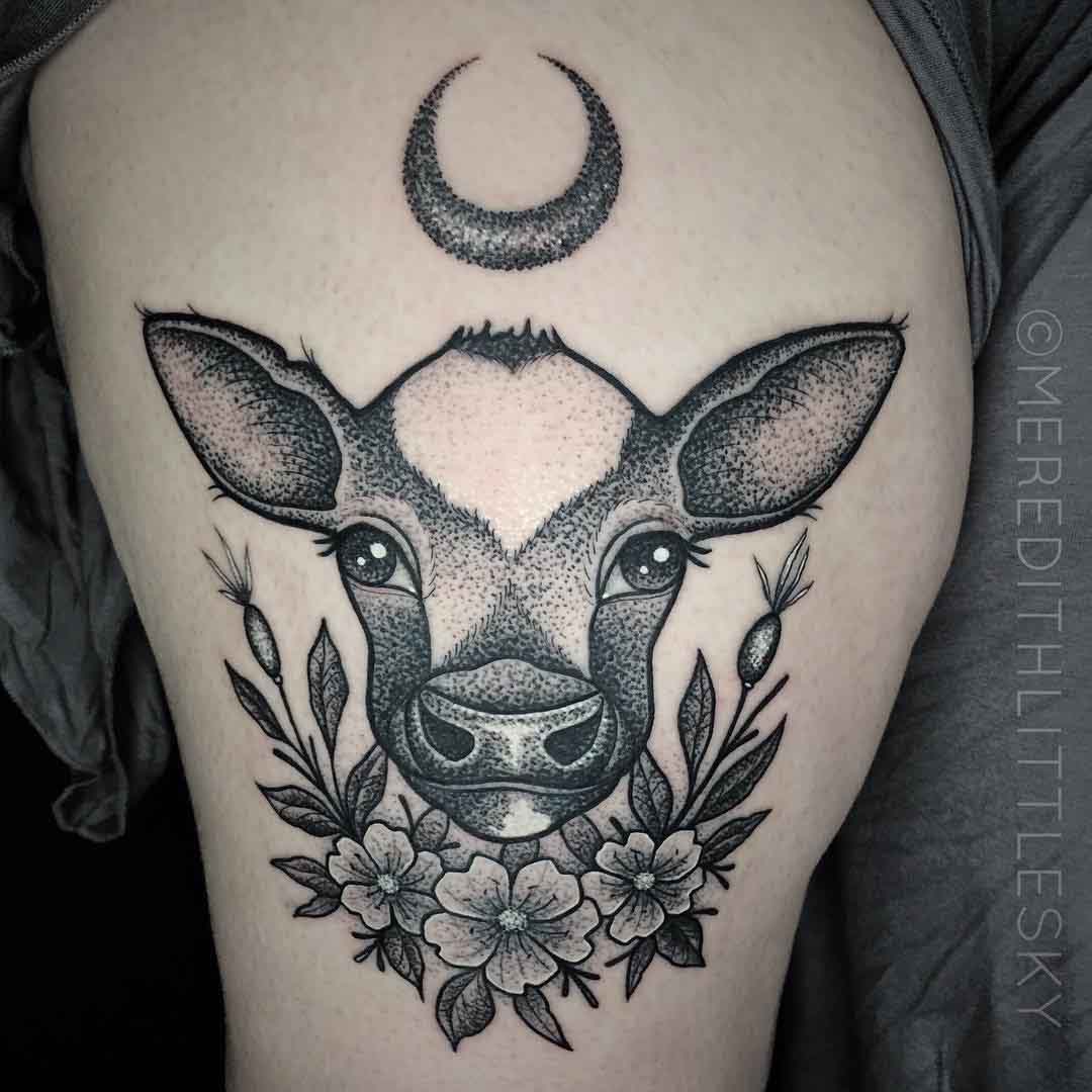 cow tattoo dotwork