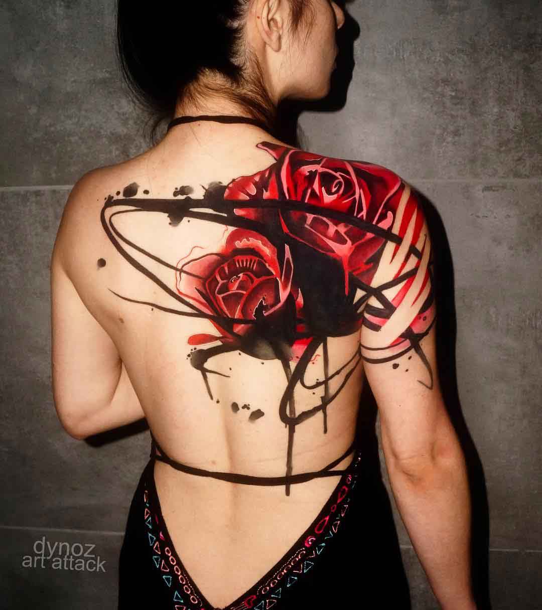 red roses tattoo on back