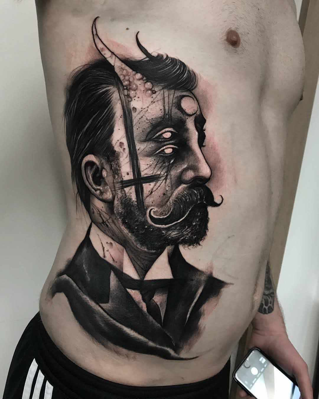 torso side tattoo victorian gentleman