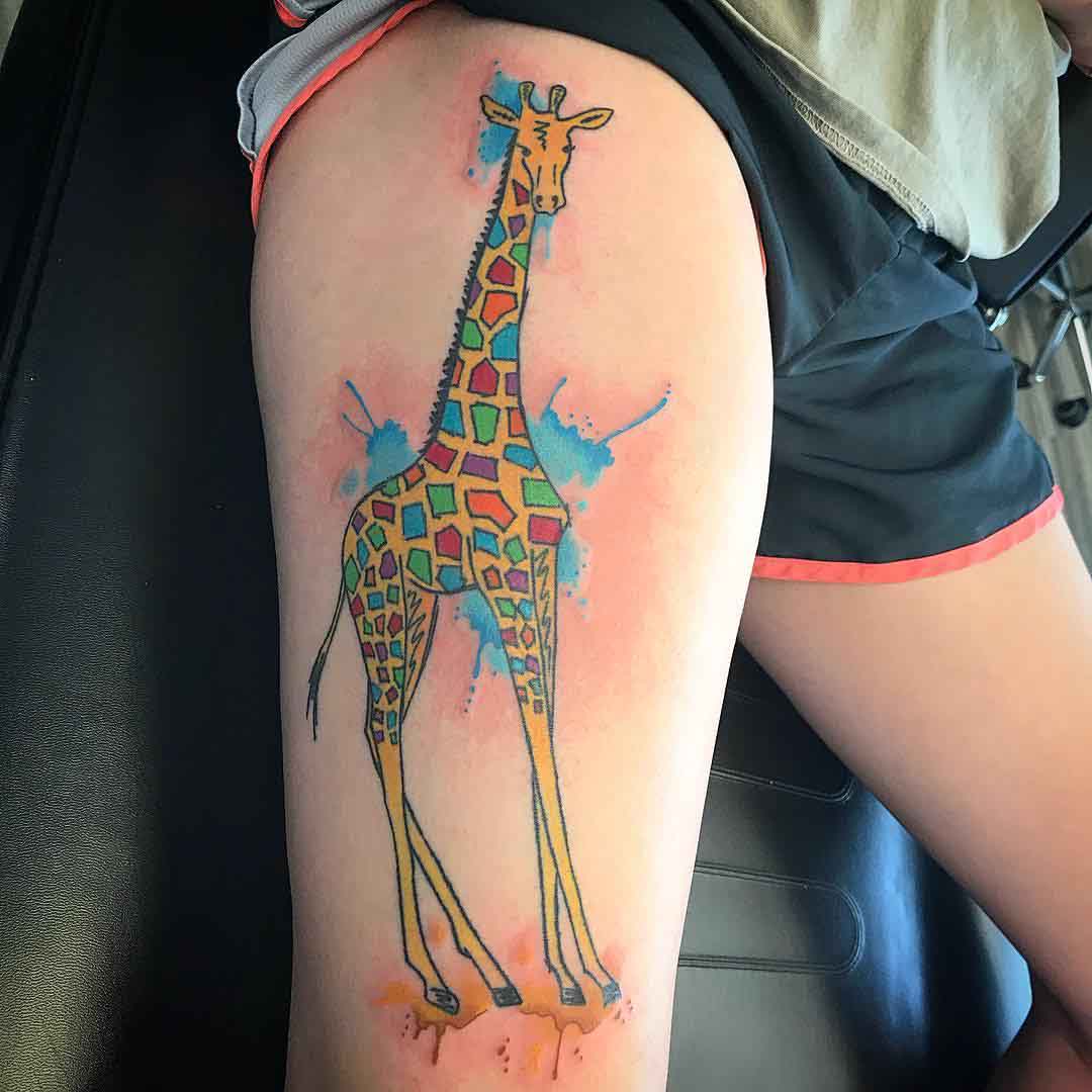 thigh tattoo watercolor giraffe