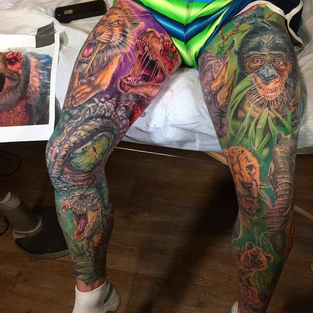 leg tattoo sleeves animalistic