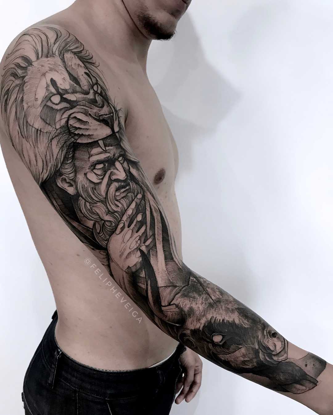 Lion Skin and Taurus Tattoo Sleeve - Best Tattoo Ideas Gallery