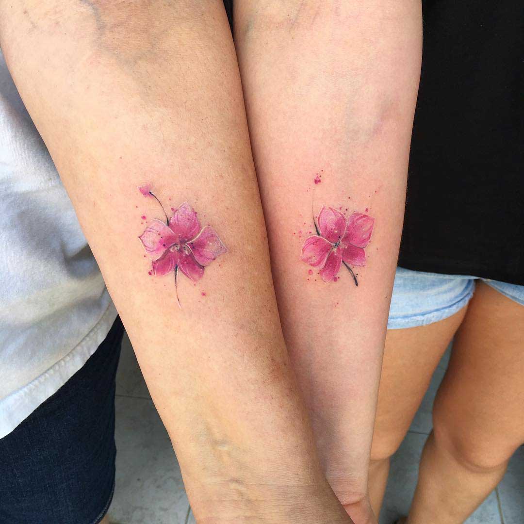Pink Flowers Tattoo for Couple - Best Tattoo Ideas Gallery