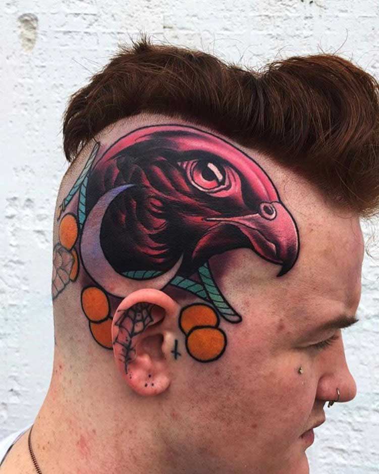 eagle tattoo on the side of head