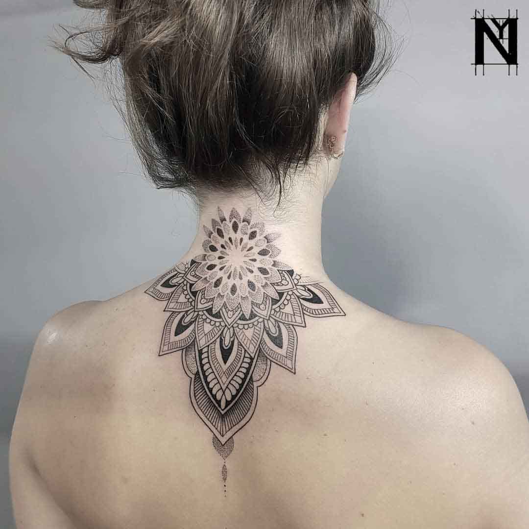 Back Neck Mandala Dotwork Tattoo - Best Tattoo Ideas Gallery