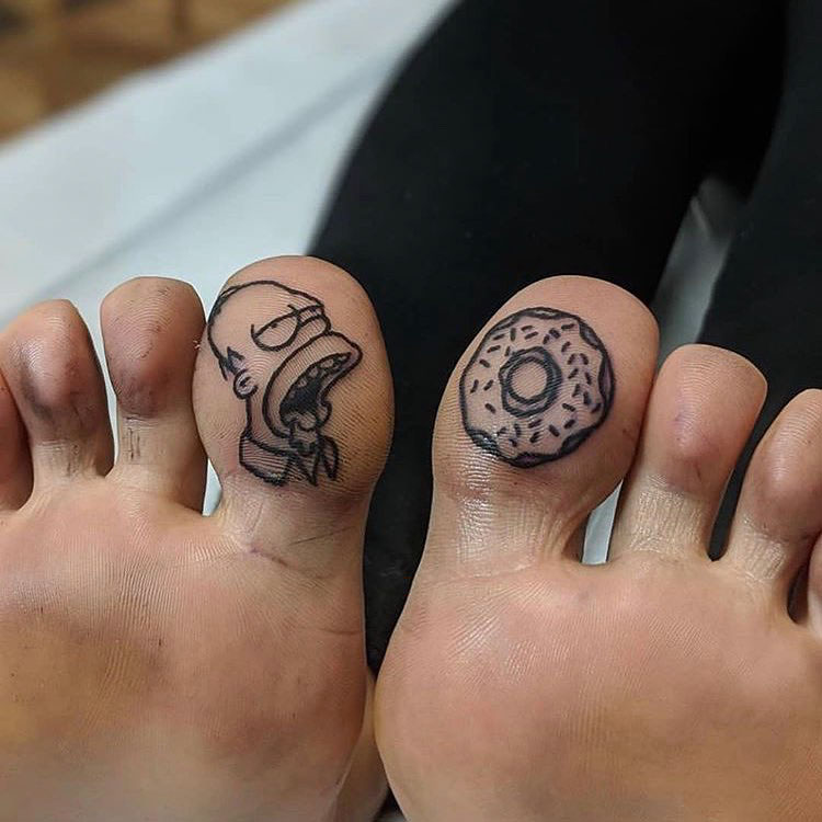 feet tattoos Simpsons homer and donut