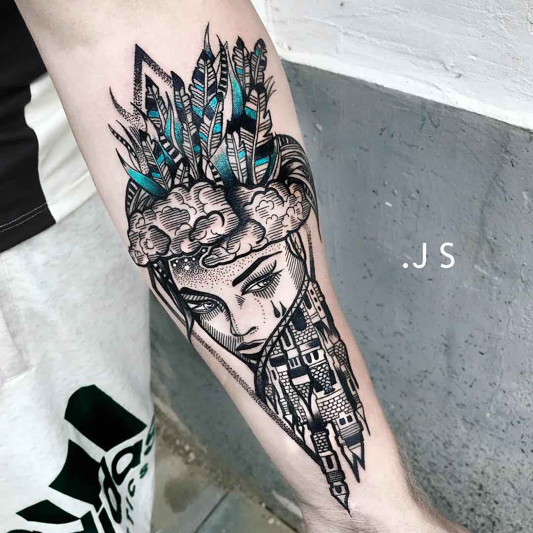 arm tattoo castle girl