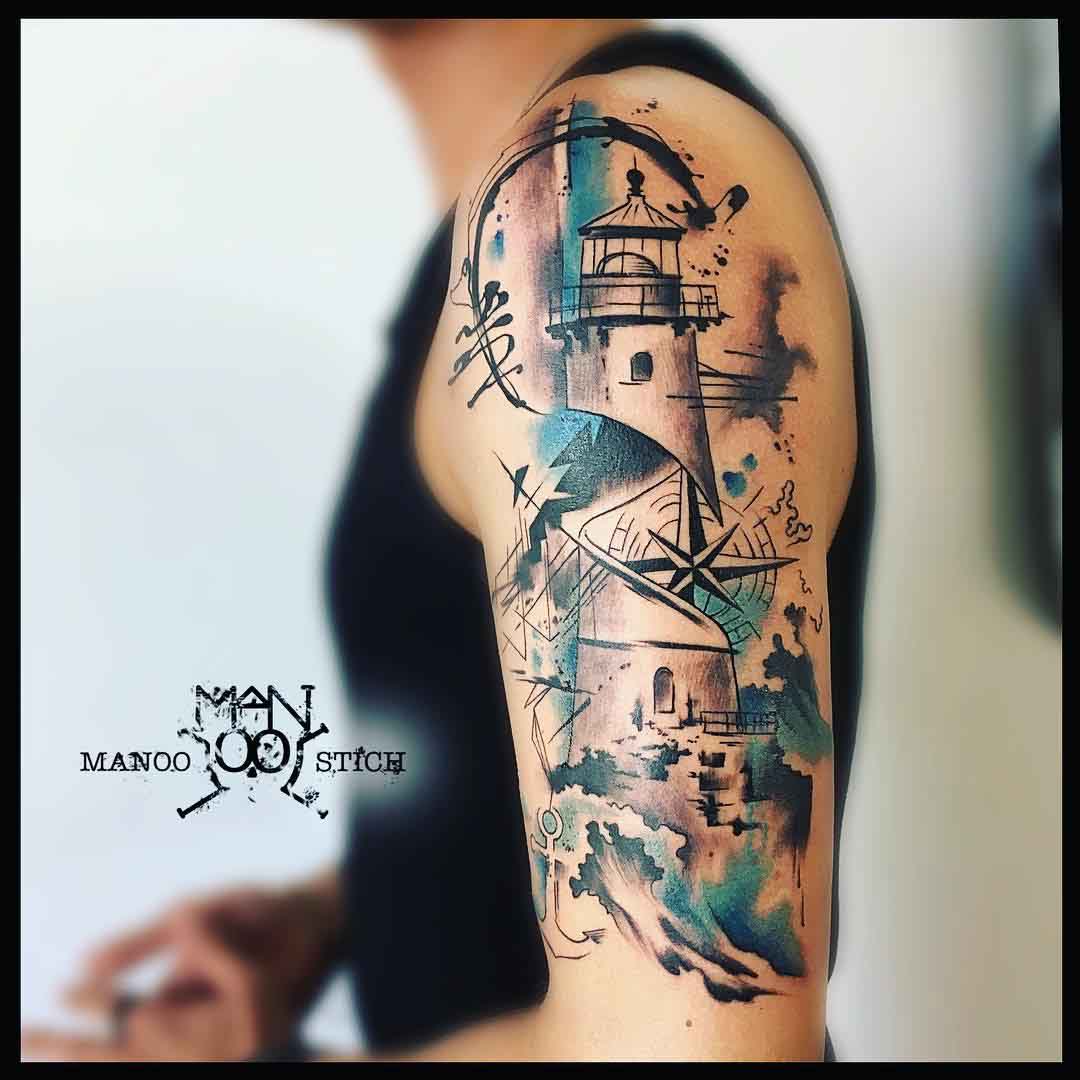 lighthouse tattoo on shoulder
