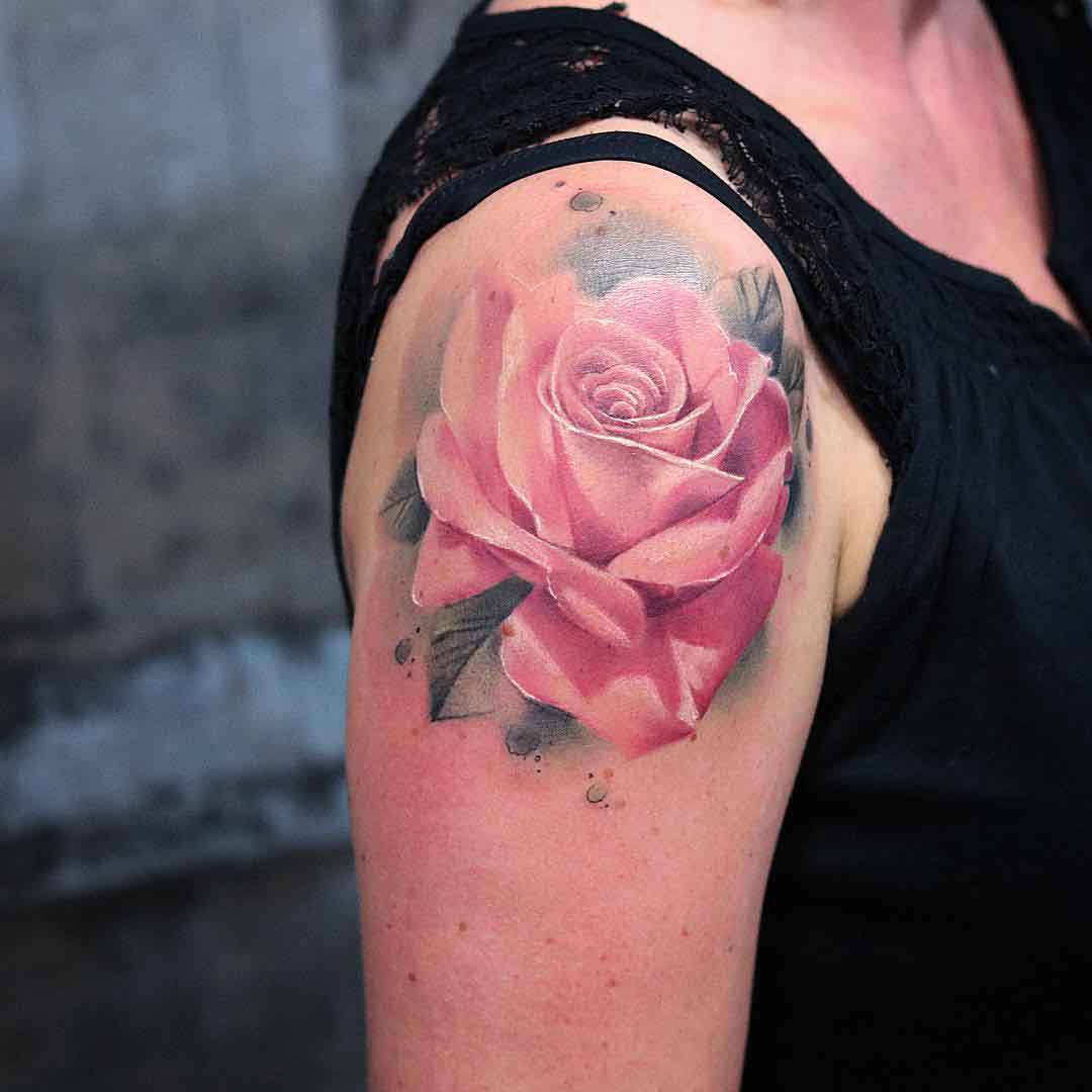 shoulder tattoo pink rose