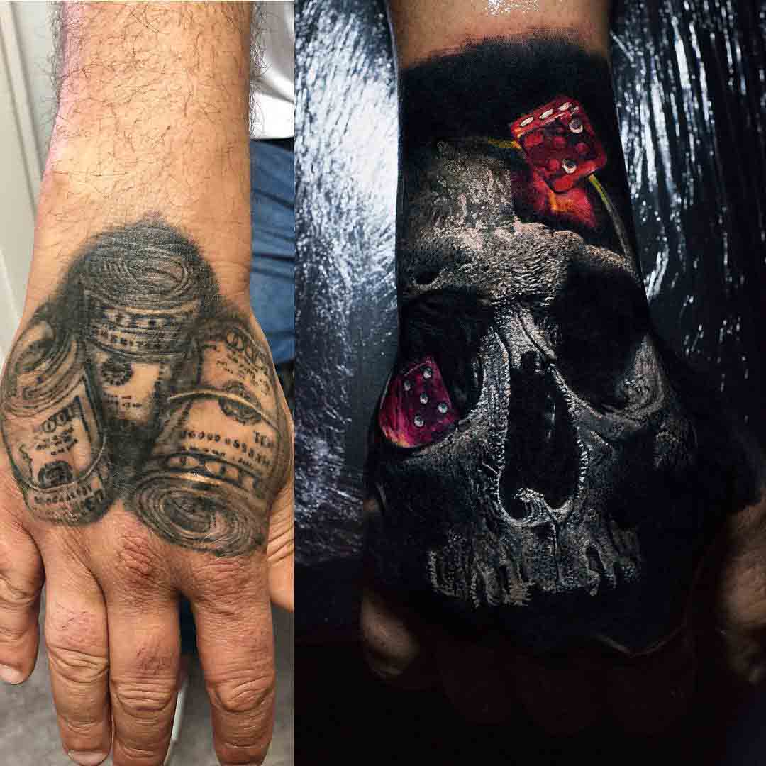 hand tattoo cover up gambler
