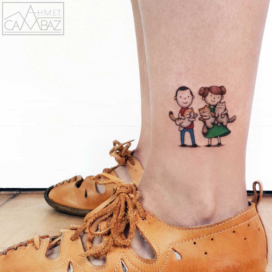 ankle tattoo happy couple