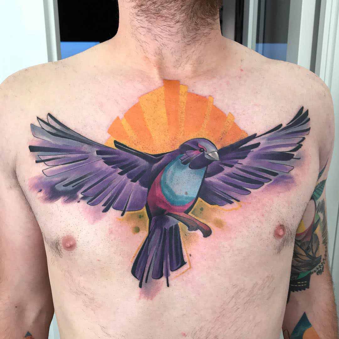Purple Bird Tattoo on Chest - Best Tattoo Ideas Gallery