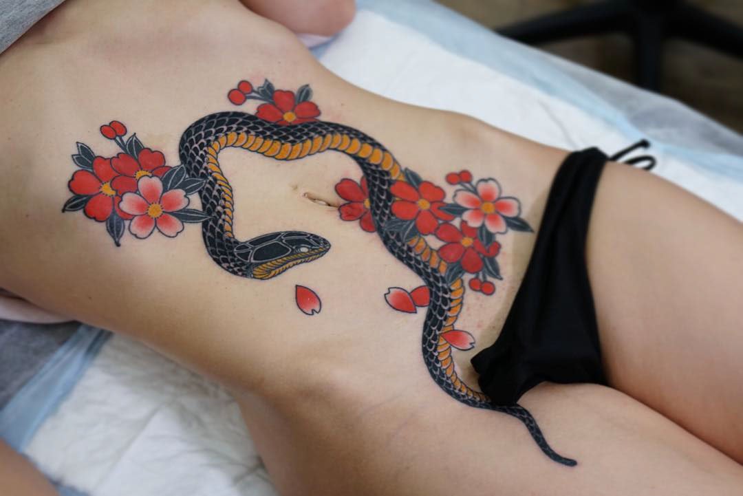 oriental belly tattoo snake