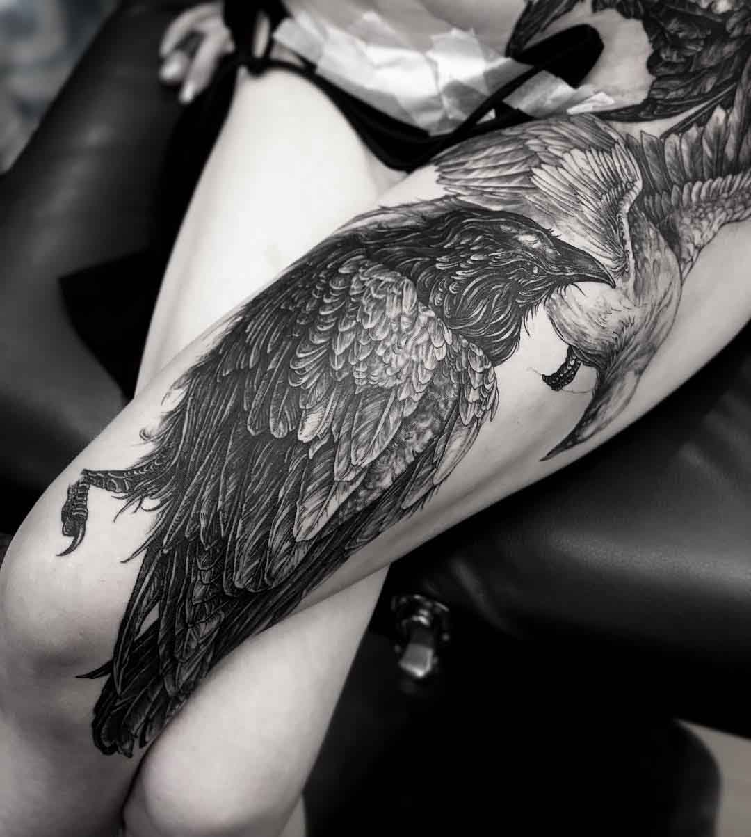 thigh tattoo raven